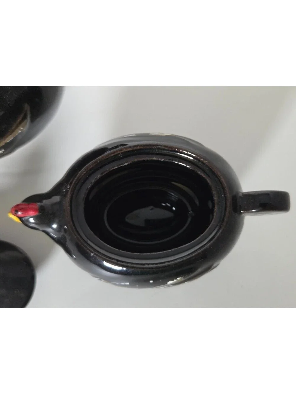 Vintage Black Hen Stacking Chicken Sugar Creamer Salt Ceramic Trio Set USA